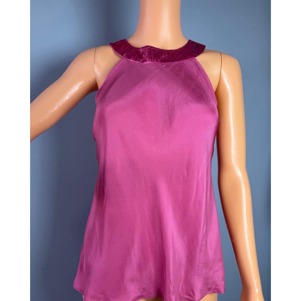 Banana Republic NWT 100% Silk Pink Halter Top Pleated Neck Petite XS MSRP $69.50